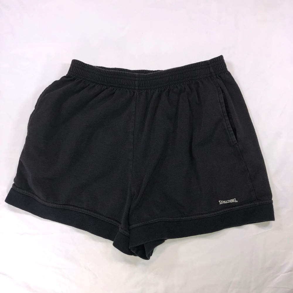 Spalding Mens Medium Black Cotton Jersey Athletic Gym Shorts Made in USA 01704